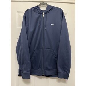Vintage Y2K Nike Swoosh Full‎ Zip Up Hoodie Navy Blue Sweatshirt Tag Men's XL